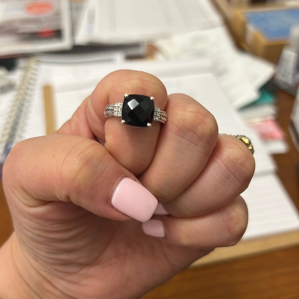Effy onyx and diamonds sterling silver ring size 7